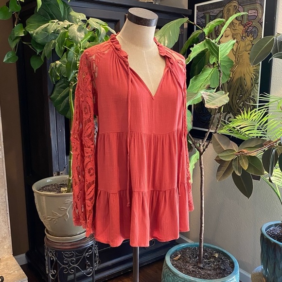 Altar’d State Burnt Orange Lace Contrast Peasant - Picture 7 of 12